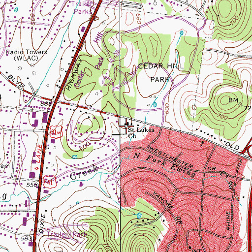 Topographic Map of Saint Lukes Church, TN
