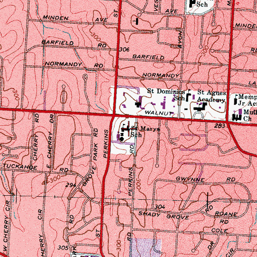 Topographic Map of Saint Marys School, TN