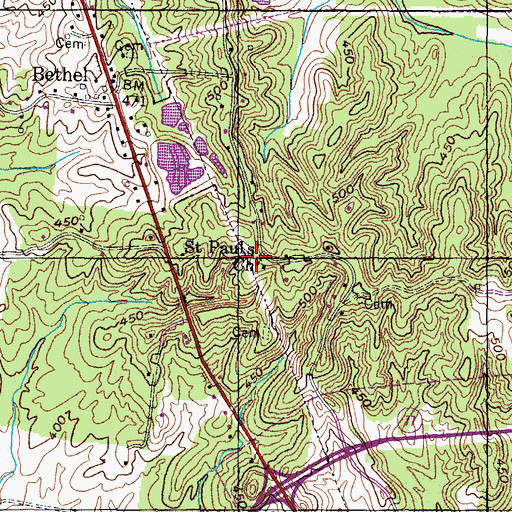 Topographic Map of Saint Pauls Church, TN