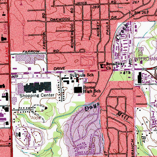 Topographic Map of Saint Pauls School, TN