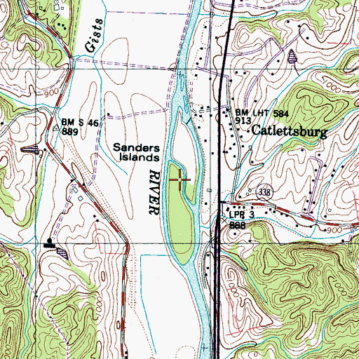 Topographic Map of Sanders Islands, TN