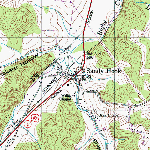 Topographic Map of Sandy Hook, TN