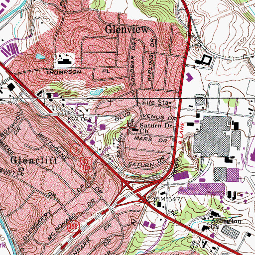 Topographic Map of Saturn Church, TN