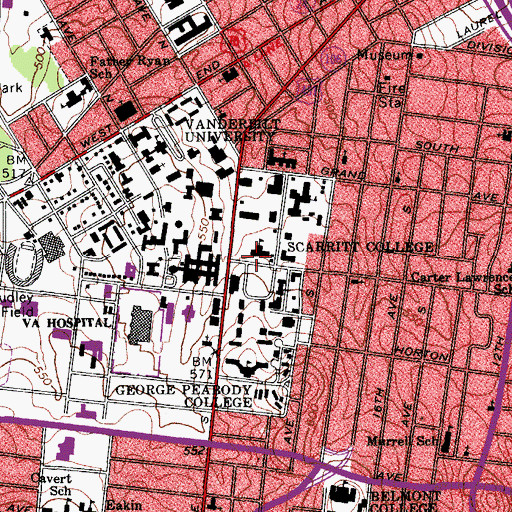 Topographic Map of Scarritt College, TN