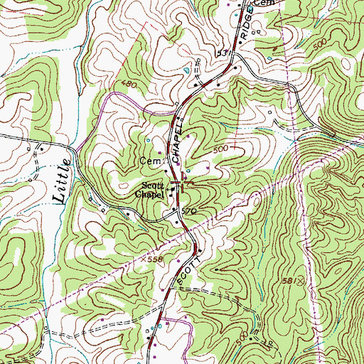 Topographic Map of Scott Chapel, TN