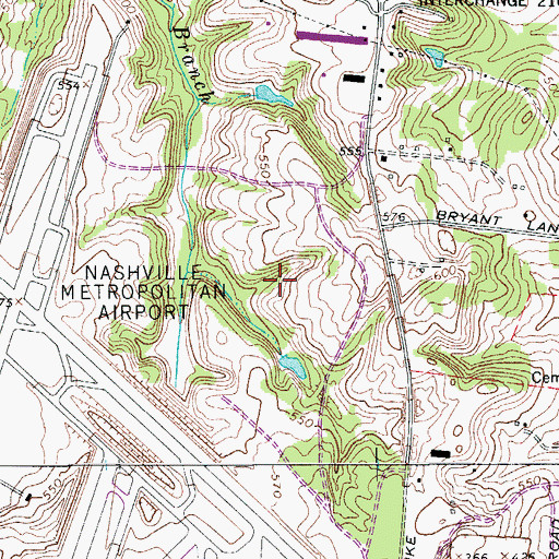 Topographic Map of Nashville International Airport, TN