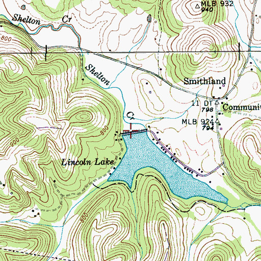 Topographic Map of Lincoln Lake Dam, TN