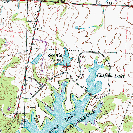 Topographic Map of Scenic Lake Dam, TN