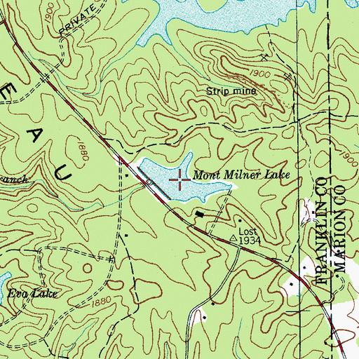 Topographic Map of Mont Milner Lake, TN