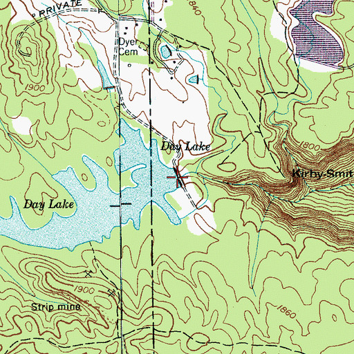Topographic Map of Day Lake Dam, TN