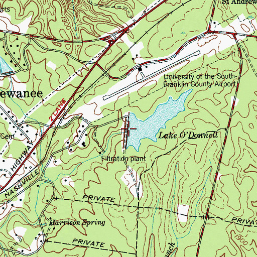 Topographic Map of Lake O'Donnell Dam, TN