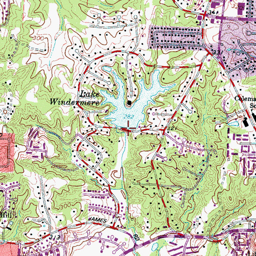 Topographic Map of Lake Windermere Dam, TN