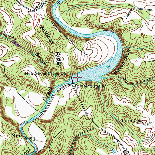 Topographic Map of New Shoal Creek Reservoir, TN