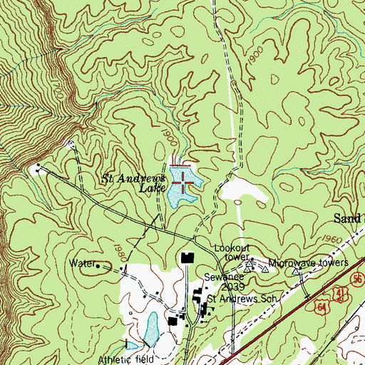 Topographic Map of Saint Andrews Lake, TN