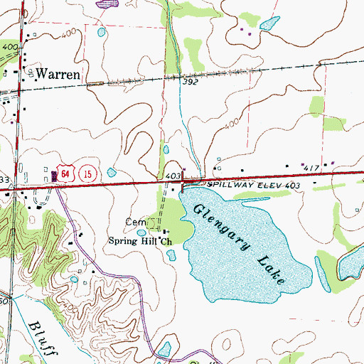 Topographic Map of Glengary Lake Dam, TN