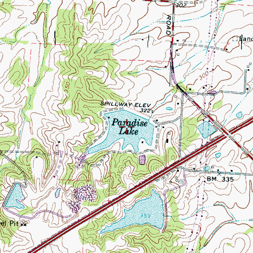 Topographic Map of Paradise Lake Dam, TN