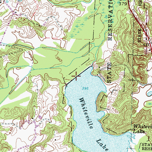 Topographic Map of Whiteville Lake Dam, TN