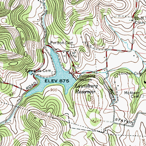 Topographic Map of Lewisburg Reservoir Dam, TN