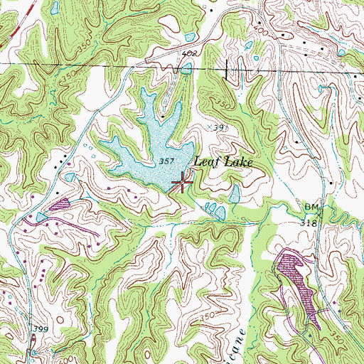 Topographic Map of Leaf Lake Dam, TN