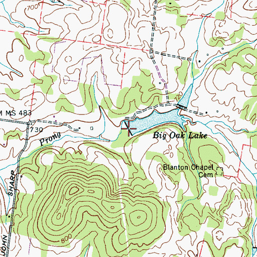 Topographic Map of Big Oak Dam, TN