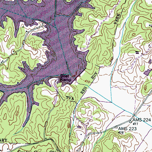Topographic Map of Pin Oak Dam, TN