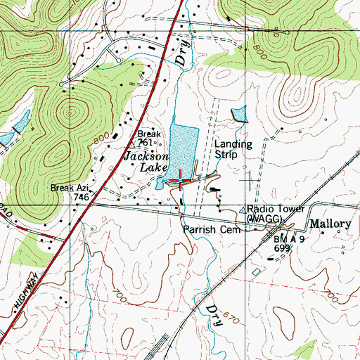 Topographic Map of Jackson Lake Dam, TN
