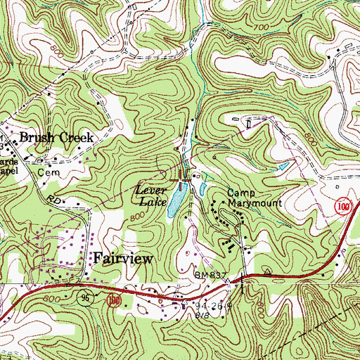 Topographic Map of Lever Lake Dam, TN