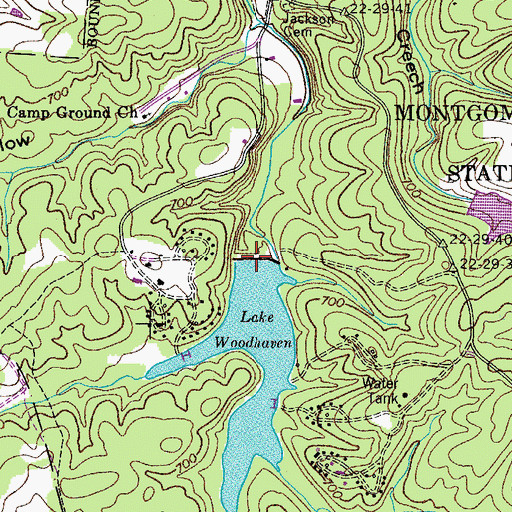 Topographic Map of Woodhaven Lake Dam, TN