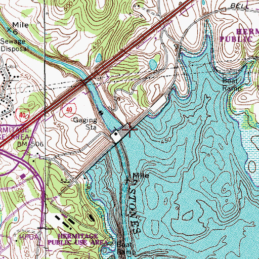Topographic Map of J Percy Priest Dam, TN