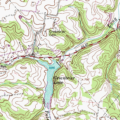 Topographic Map of Greenbrier Lake Dam, TN