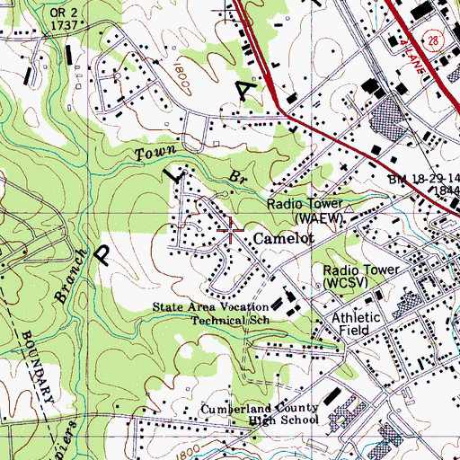 Topographic Map of Camelot, TN