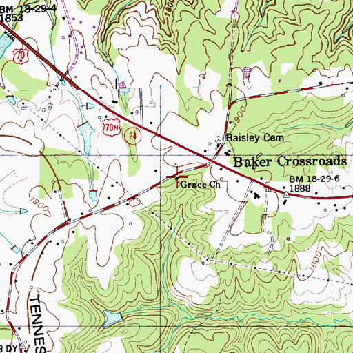 Topographic Map of Grace Church, TN