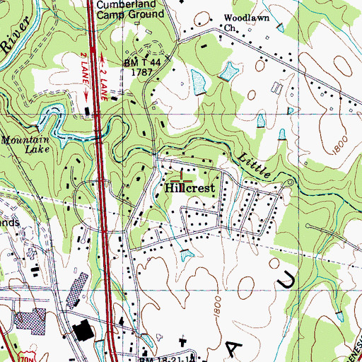 Topographic Map of Hillcrest, TN