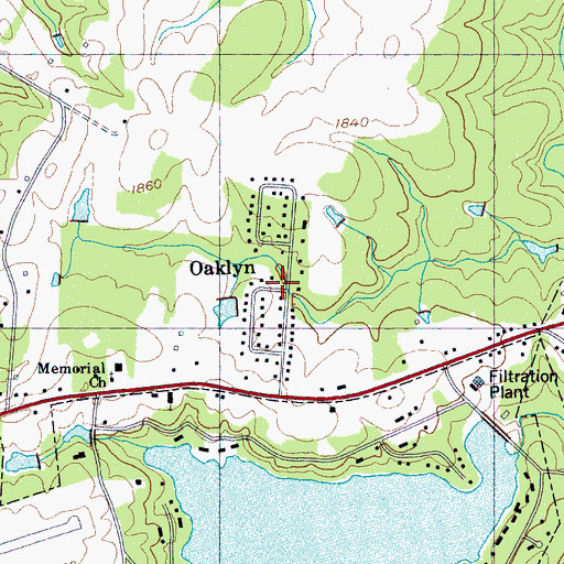 Topographic Map of Oaklyn, TN
