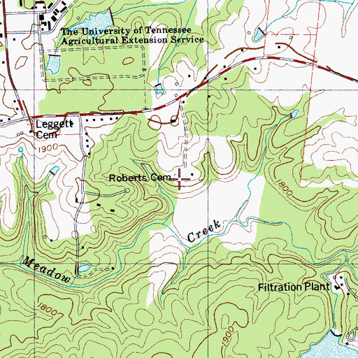 Topographic Map of Roberts Cemetery, TN