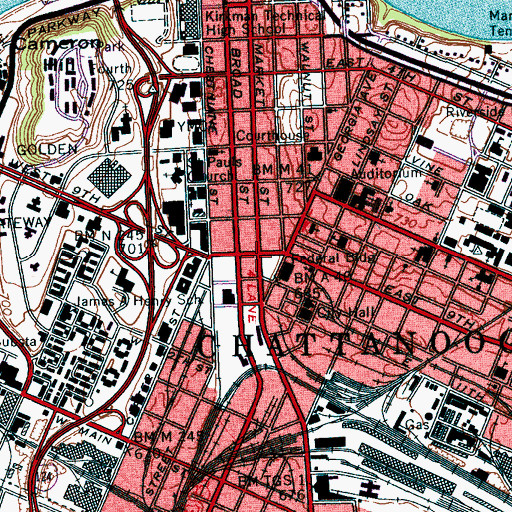 Topographic Map of Chattanooga, TN