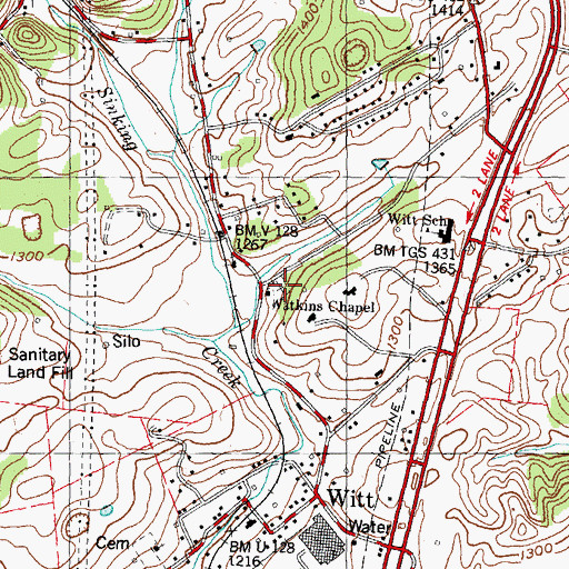 Topographic Map of Watkins Chapel Cemetery, TN