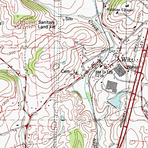 Topographic Map of Witt Cemetery, TN