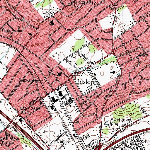 Topographic Map of Inskip, TN
