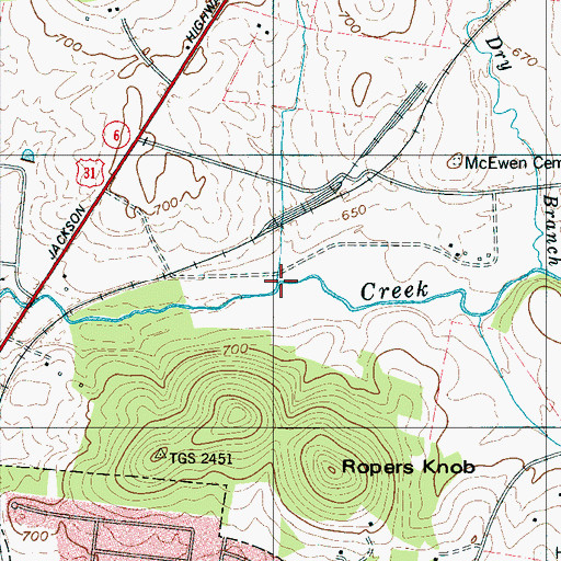 Topographic Map of Baugh Branch, TN