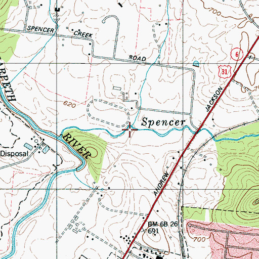 Topographic Map of Berrys Chapel Branch, TN