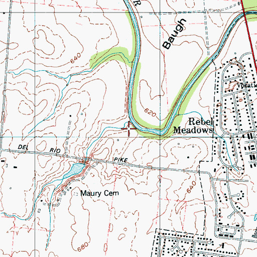 Topographic Map of Del Rio Creek, TN