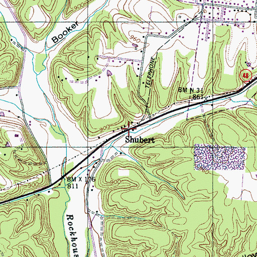 Topographic Map of Shubert, TN