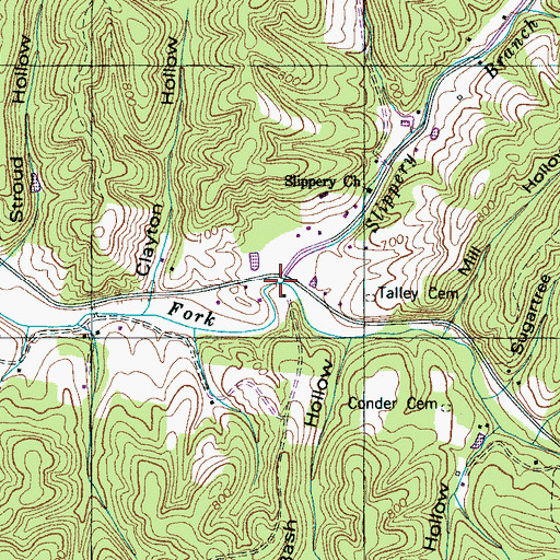 Topographic Map of Slippery Branch, TN