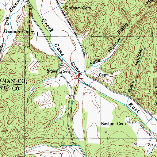 Topographic Map of South Fork Cane Creek, TN
