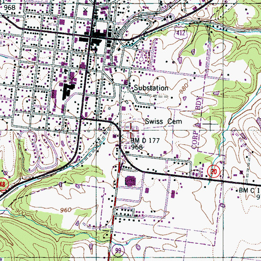 Topographic Map of Swiss Cemetery, TN