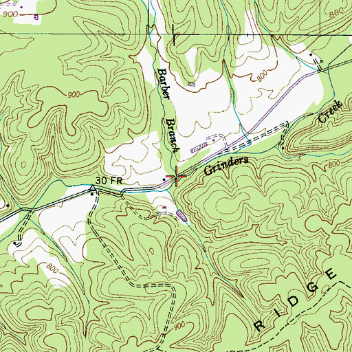 Topographic Map of Barber Branch, TN