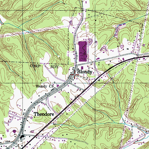 Topographic Map of Blondy, TN