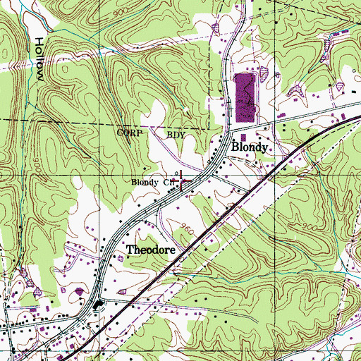 Topographic Map of Blondy Church, TN