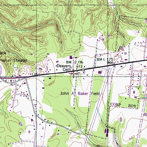 Topographic Map of Deavers Cemetery, TN